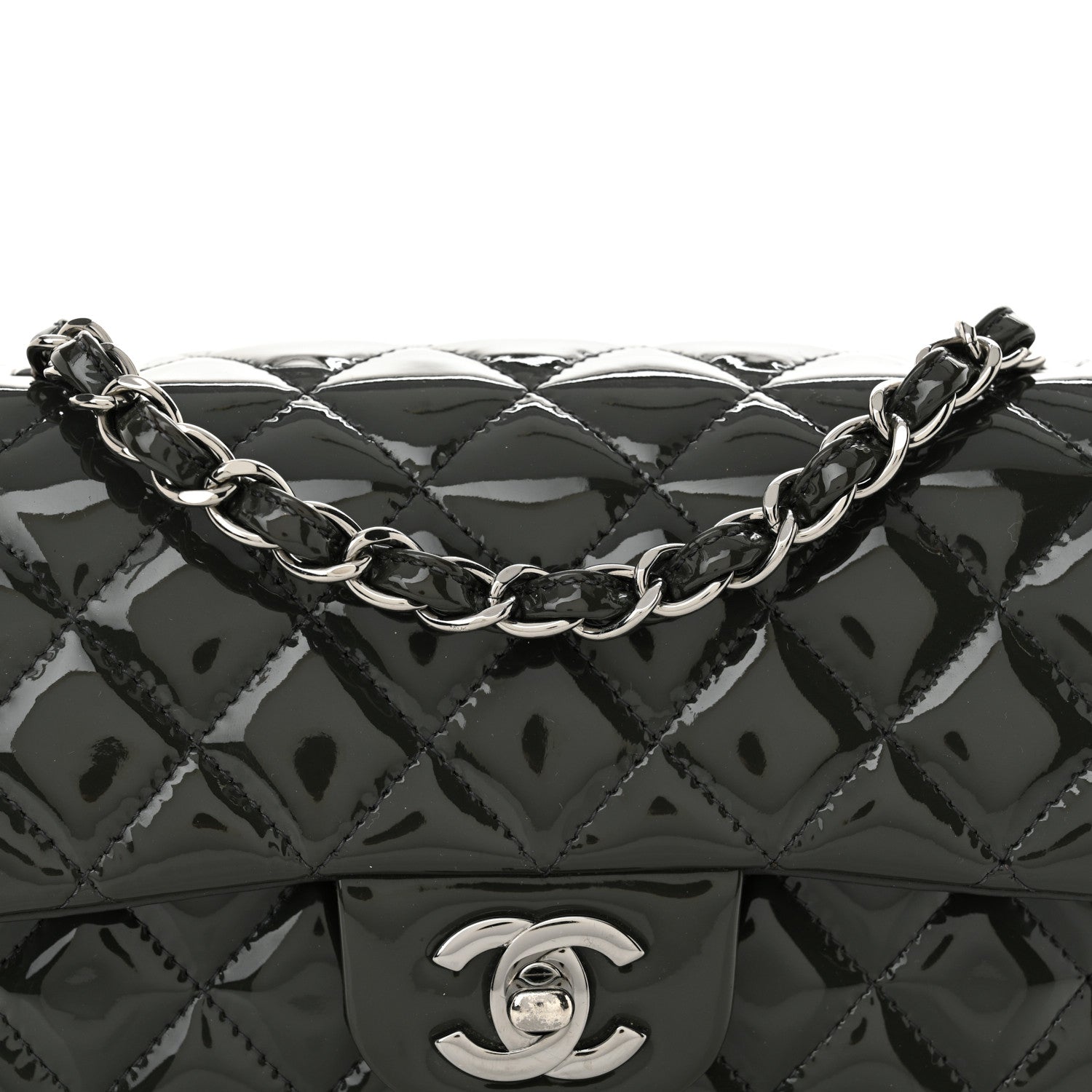 Chanel Patent Calfskin Quilted Mini Rectangular Flap Grey 8 of 10