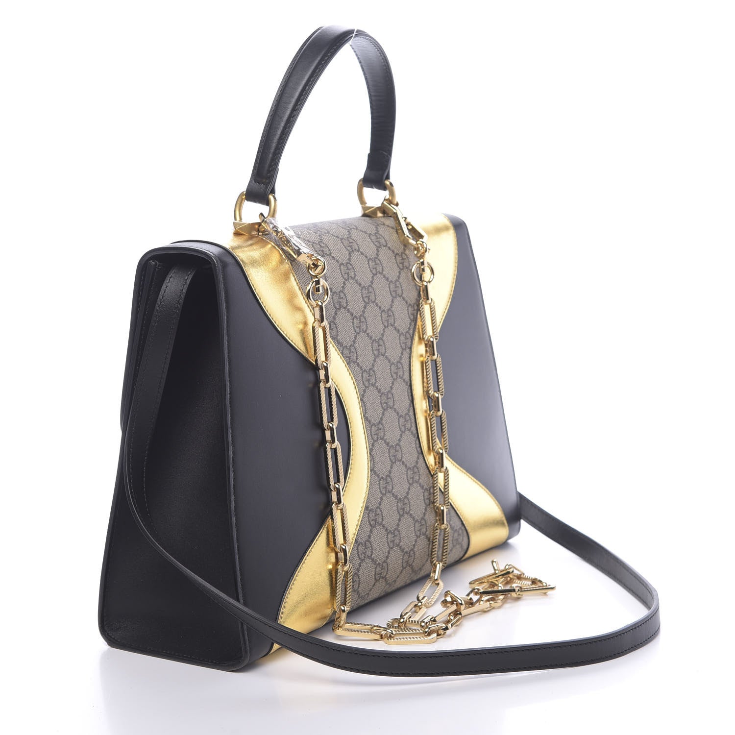 Gucci Nappa GG Supreme Monogram Medium Osiride Top Handle Bag Black Oro Vecchio Beige Ebony 3 of 10