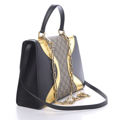 Gucci Nappa GG Supreme Monogram Medium Osiride Top Handle Bag Black Oro Vecchio Beige Ebony 3 of 10
