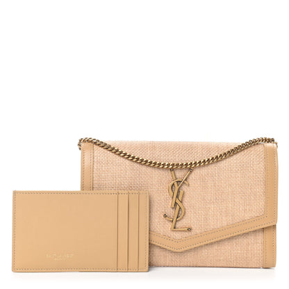 Saint Laurent Micro Raffia Monogram Uptown Chain Wallet Natural Hay Blush 3 of 9