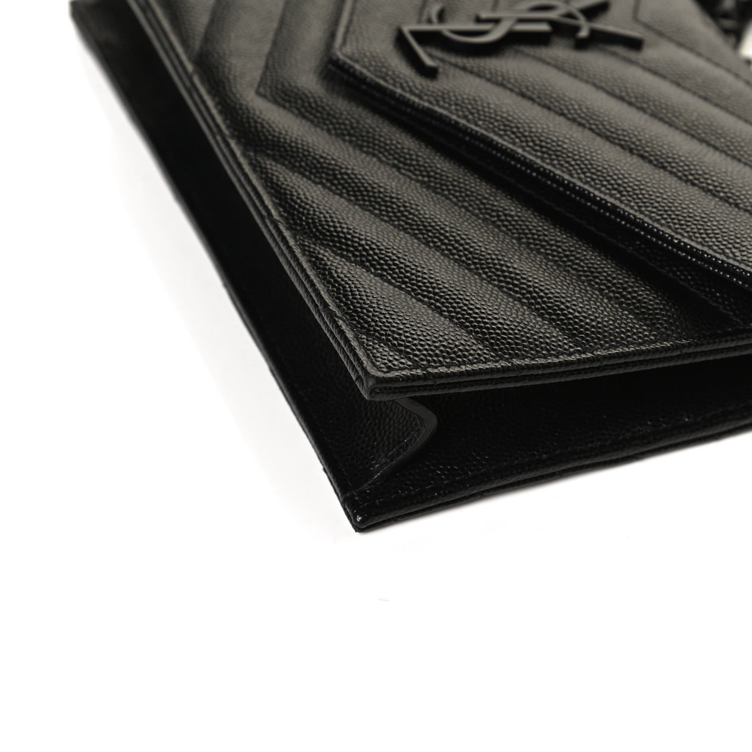 Saint Laurent Grain De Poudre Matelasse Chevron Monogram Monochrome Envelope Chain Wallet Black 9 of 11