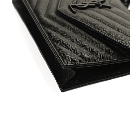 Saint Laurent Grain De Poudre Matelasse Chevron Monogram Monochrome Envelope Chain Wallet Black 9 of 11