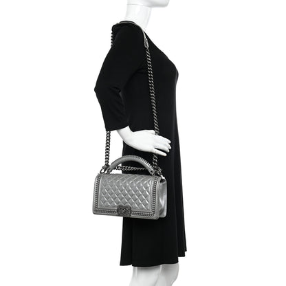 Chanel Metallic Aged Calfskin Quilted Medium Top Handle Boy Flap Silver 2 of 12