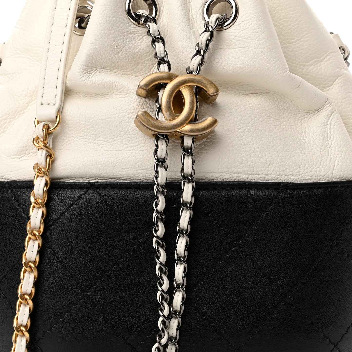 Aged Calfskin Quilted Small Gabrielle Bucket White Black
