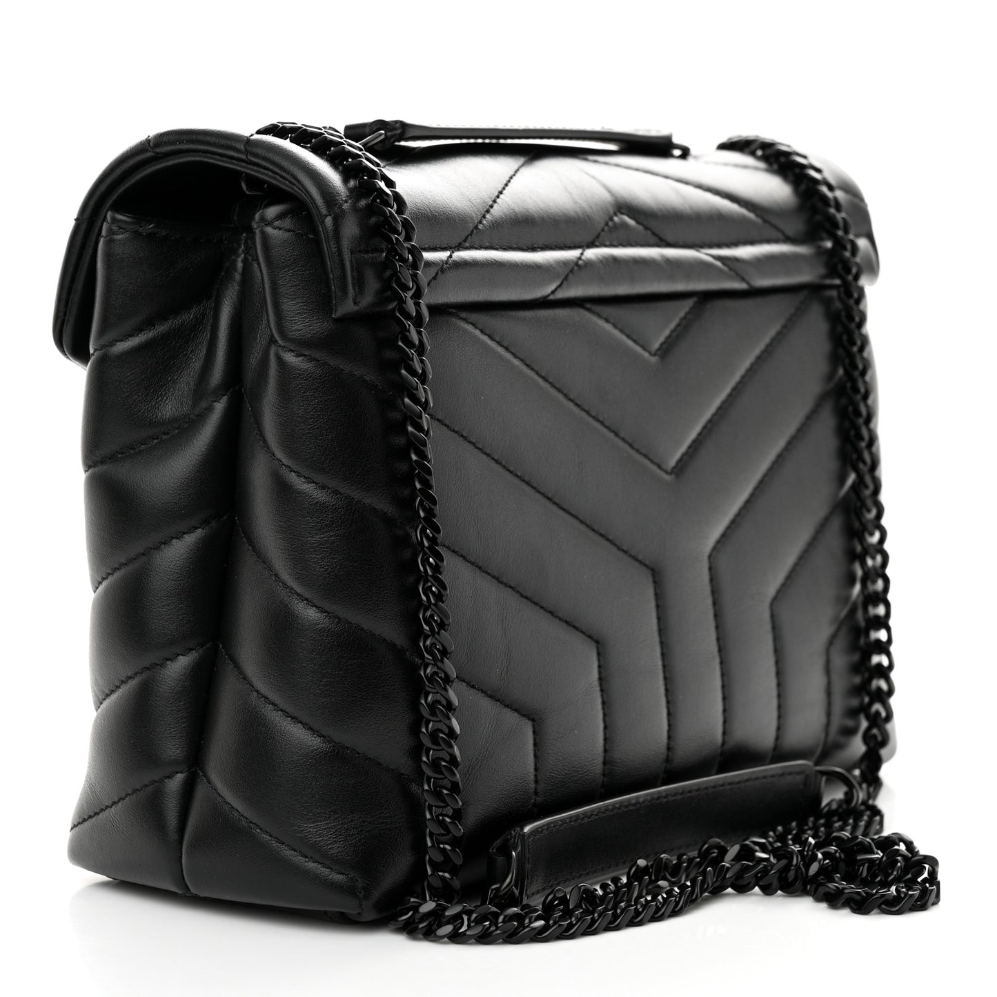 Calfskin Y Quilted Monogram Monochrome Small Loulou Chain Satchel Black
