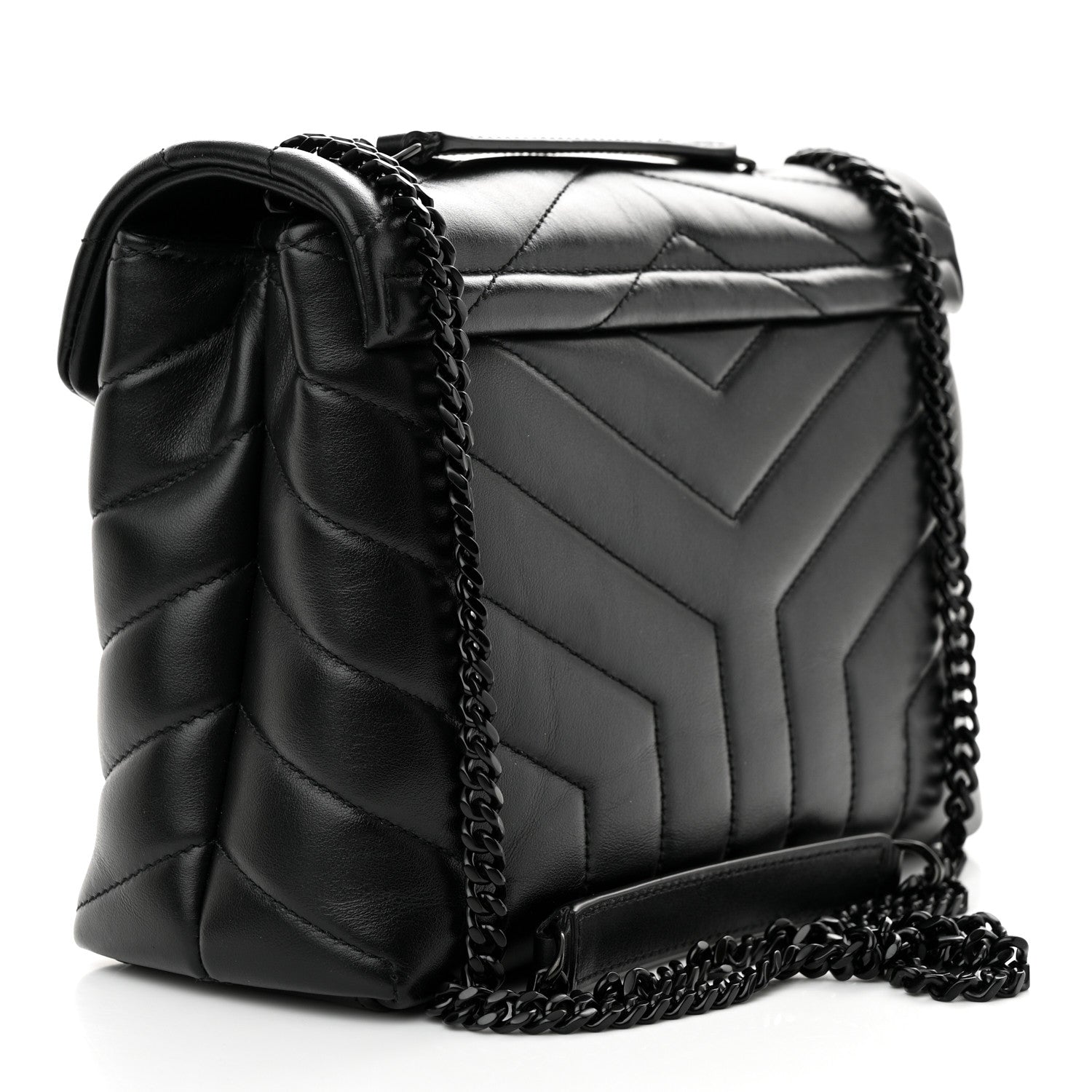 Saint Laurent Calfskin Y Quilted Monogram Monochrome Small Loulou Chain Satchel Black 3 of 10