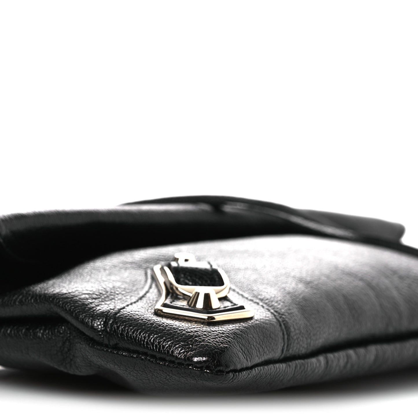 Chevre Gold Metallic Edge Hardware Envelope Clutch Black