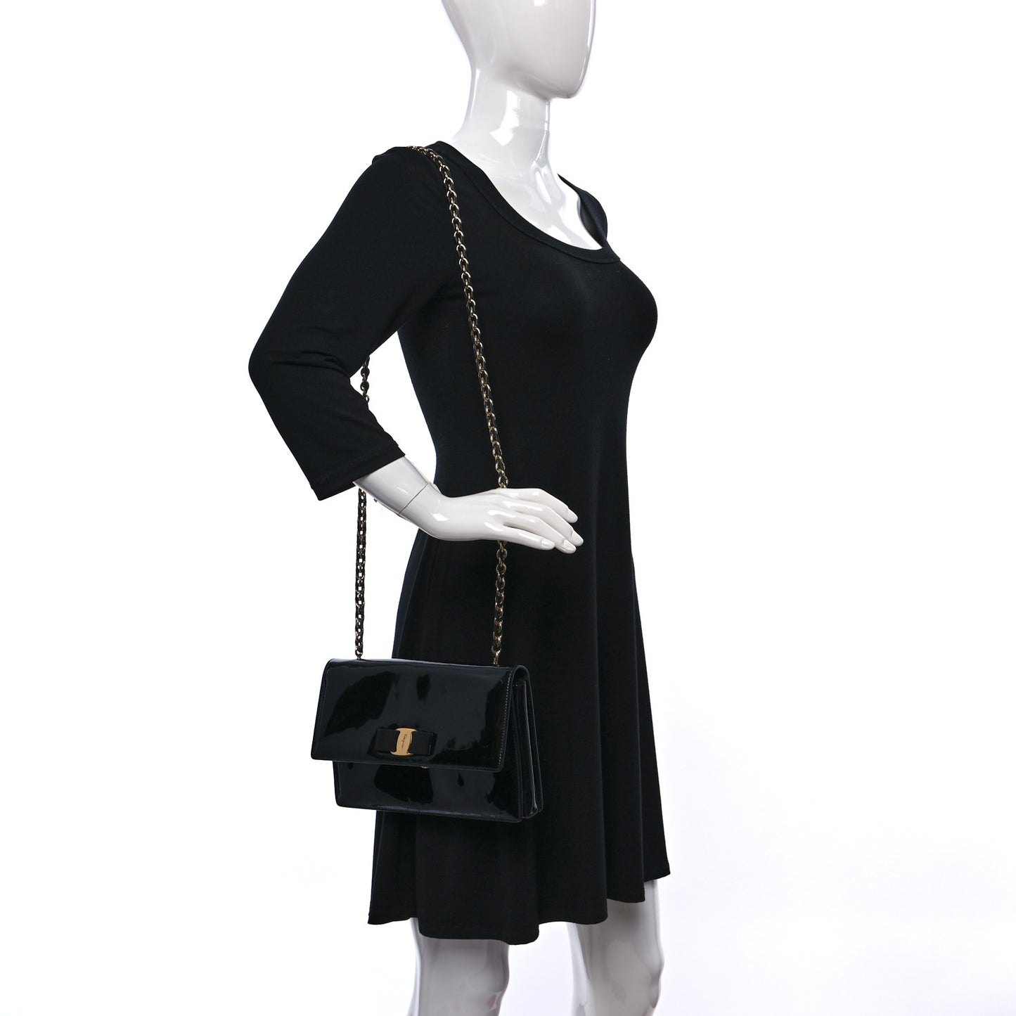 Patent Ginny Vara Bow Shoulder Bag Black