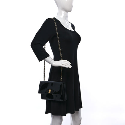 Salvatore Ferragamo Patent Ginny Vara Bow Shoulder Bag Black 2 of 9