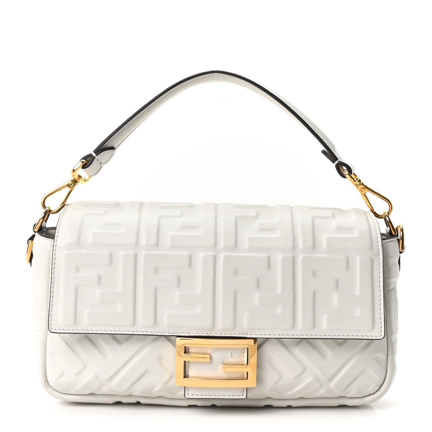 Fendi Nappa FF 1974 Embossed Baguette White 1 of 9