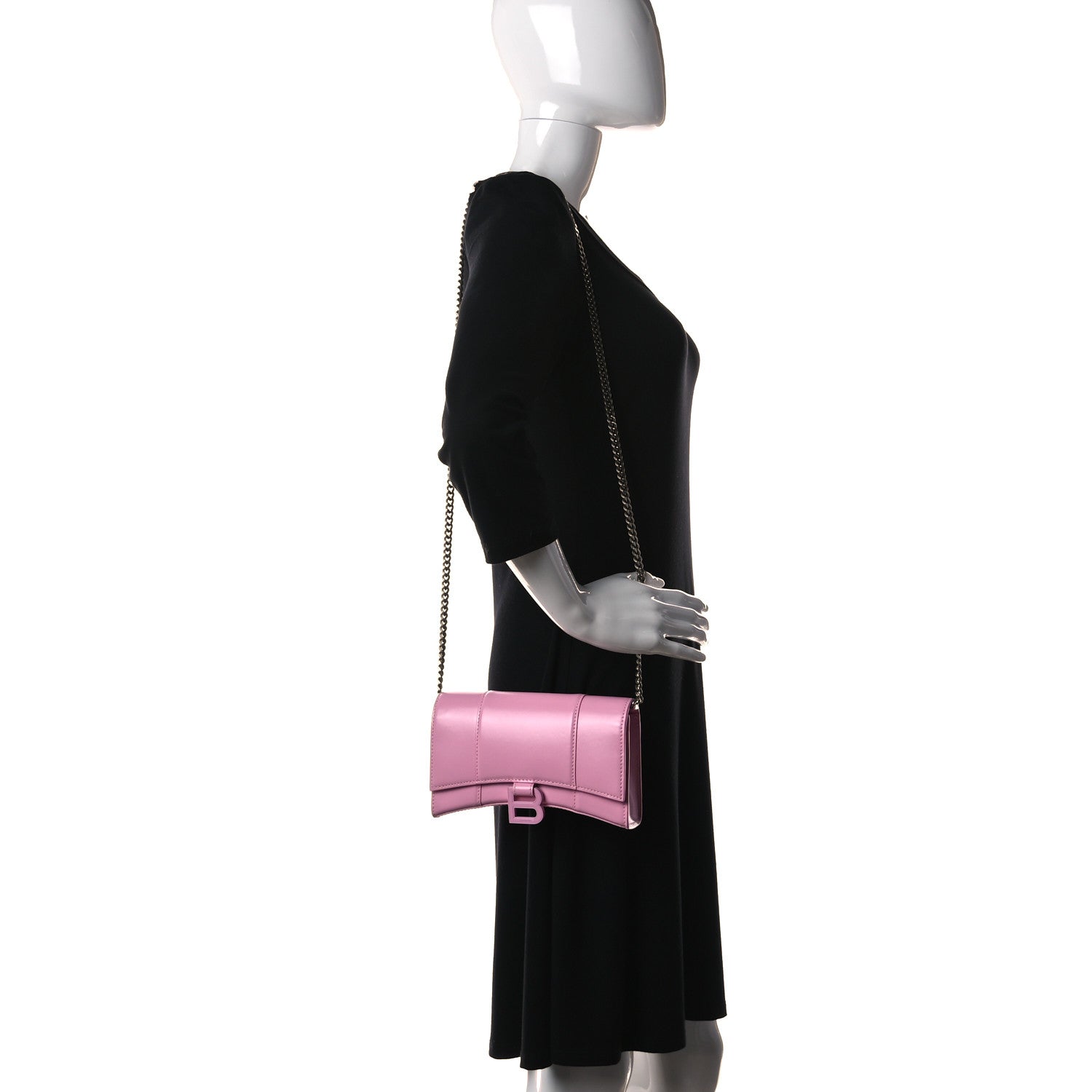 Balenciaga Shiny Box Calfskin Tonal B Hourglass Chain Bag Candy Pink 3 of 9