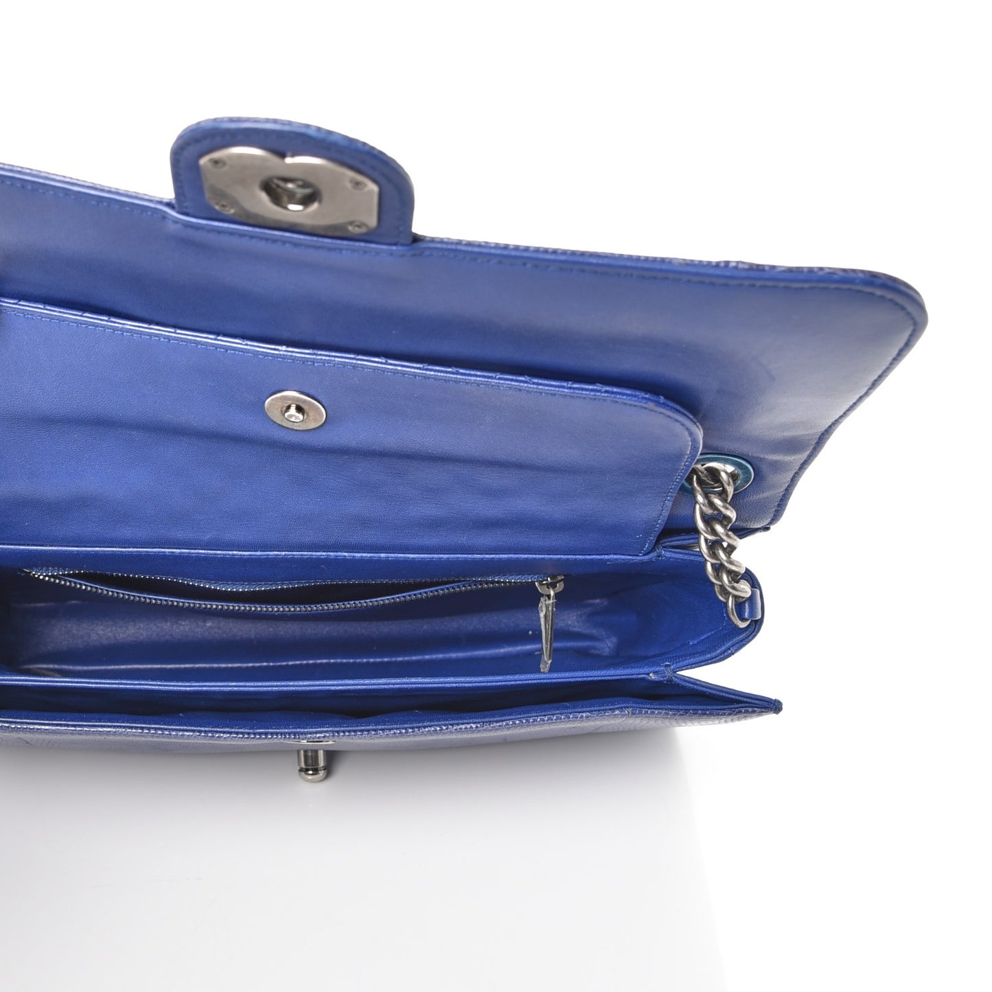 Lizard Lambskin Quilted Large Perfect Edge Flap Blue