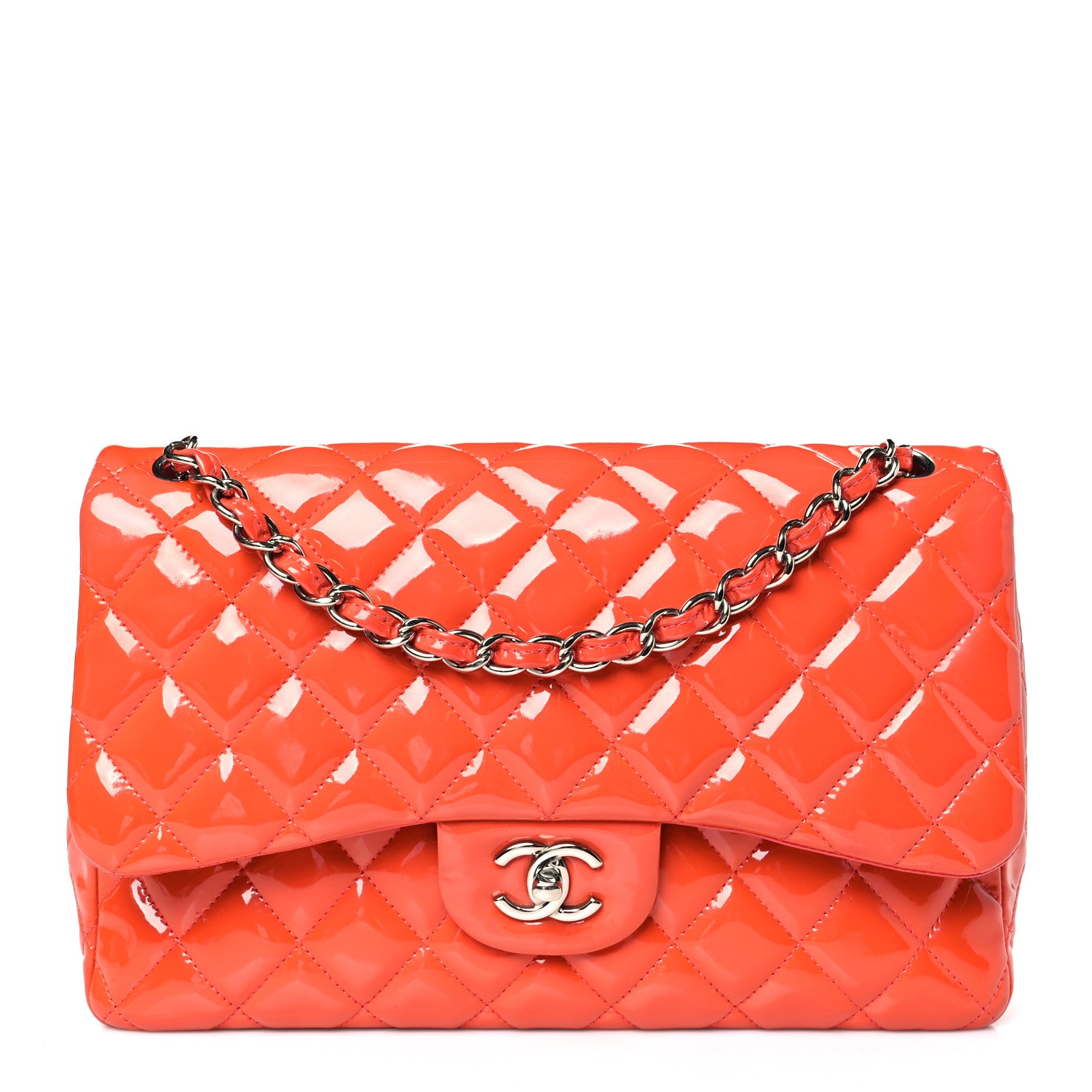 Chanel Patent Quilted Jumbo Double Flap Orange 1 of 10