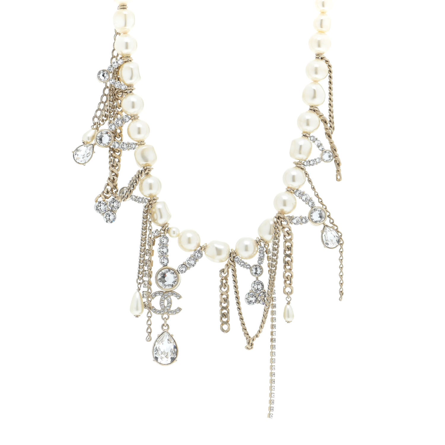 Chanel Pearl Crystal CC Dangle Short Necklace Gold 1 of 6