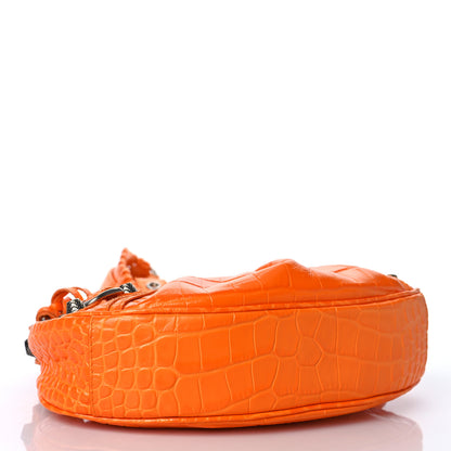 Balenciaga Extra Supple Calfskin Crocodile Embossed Le Cagole Shoulder Bag XS Pop Orange 4 of 11