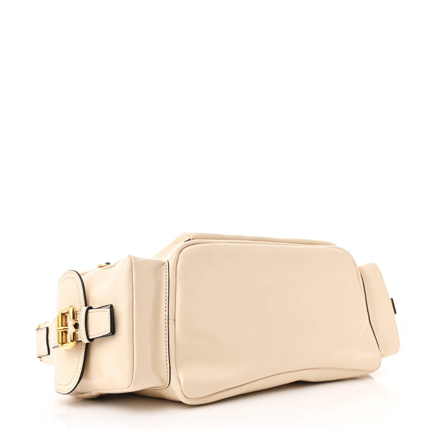 Shiny Calfskin Medium Double Carrry Camera Bag Sweet Beige