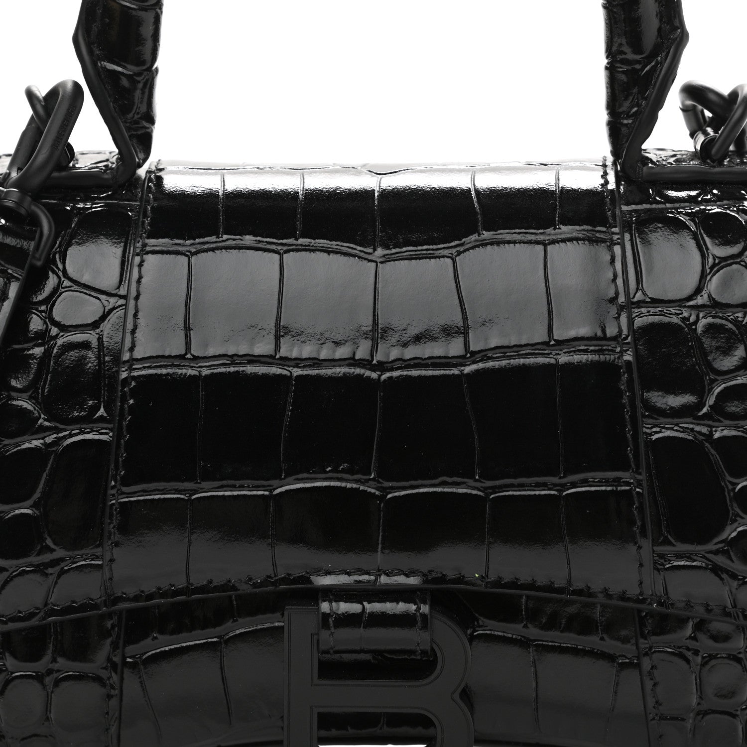Balenciaga Shiny Calfskin Monochrome Crocodile Embossed Hourglass Top Handle Bag XS Black 8 of 11