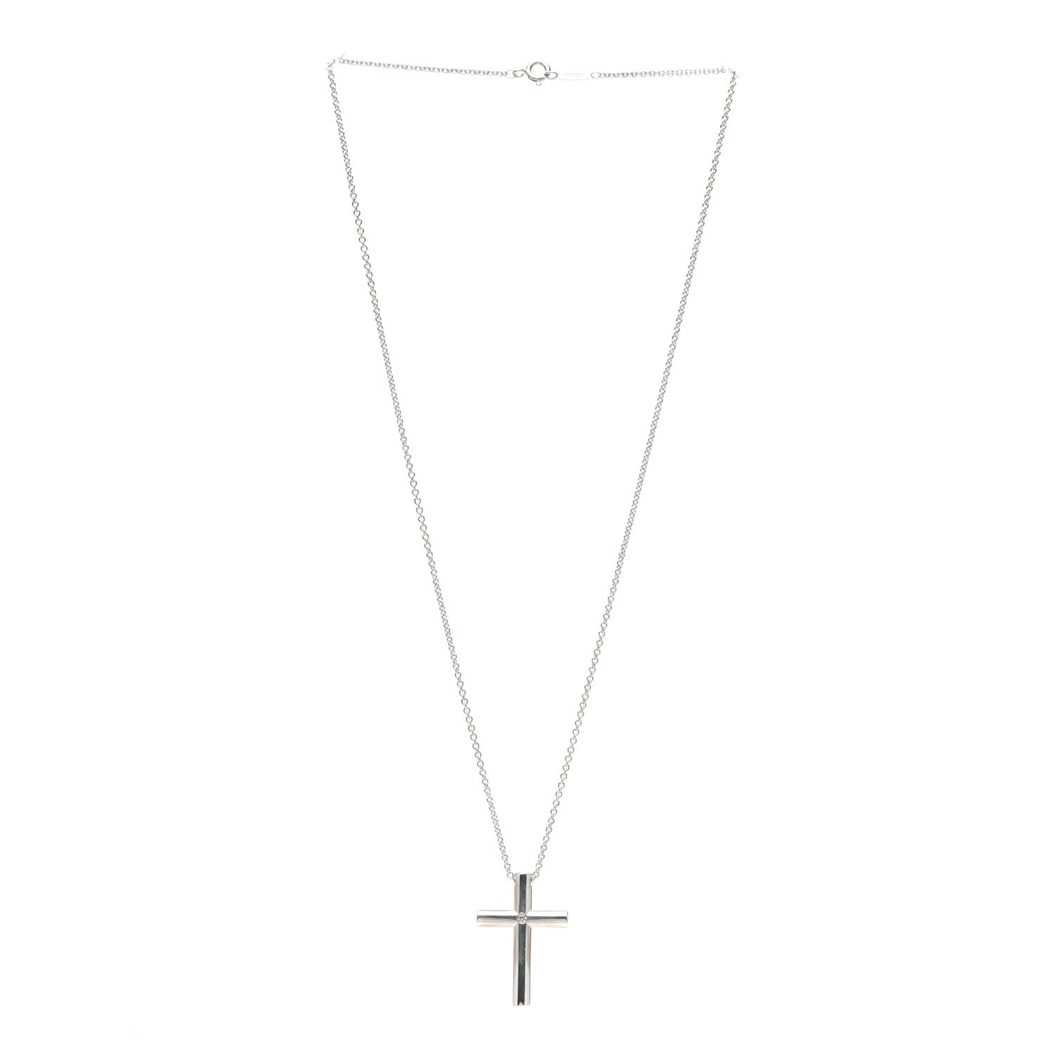 Tiffany Sterling Silver Diamond Cross Pendant Necklace 3 of 6