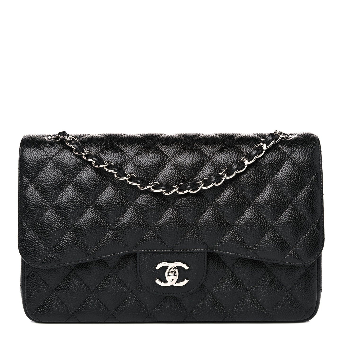 Caviar Quilted Jumbo Double Flap Black