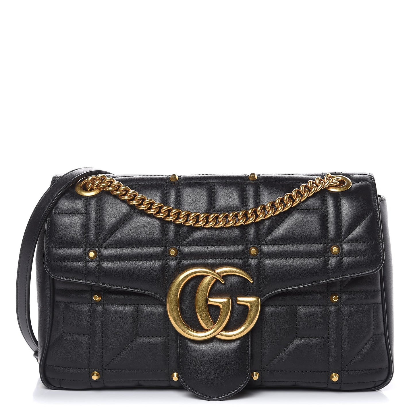 Calfskin Matelasse Studded Medium GG Marmont Shoulder Bag Black