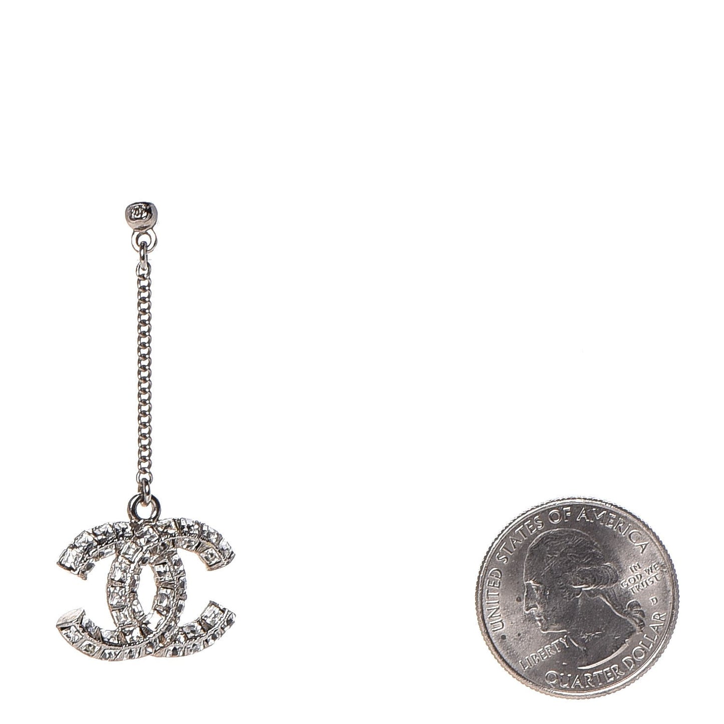 Baguette Crystal CC Drop Earrings Silver