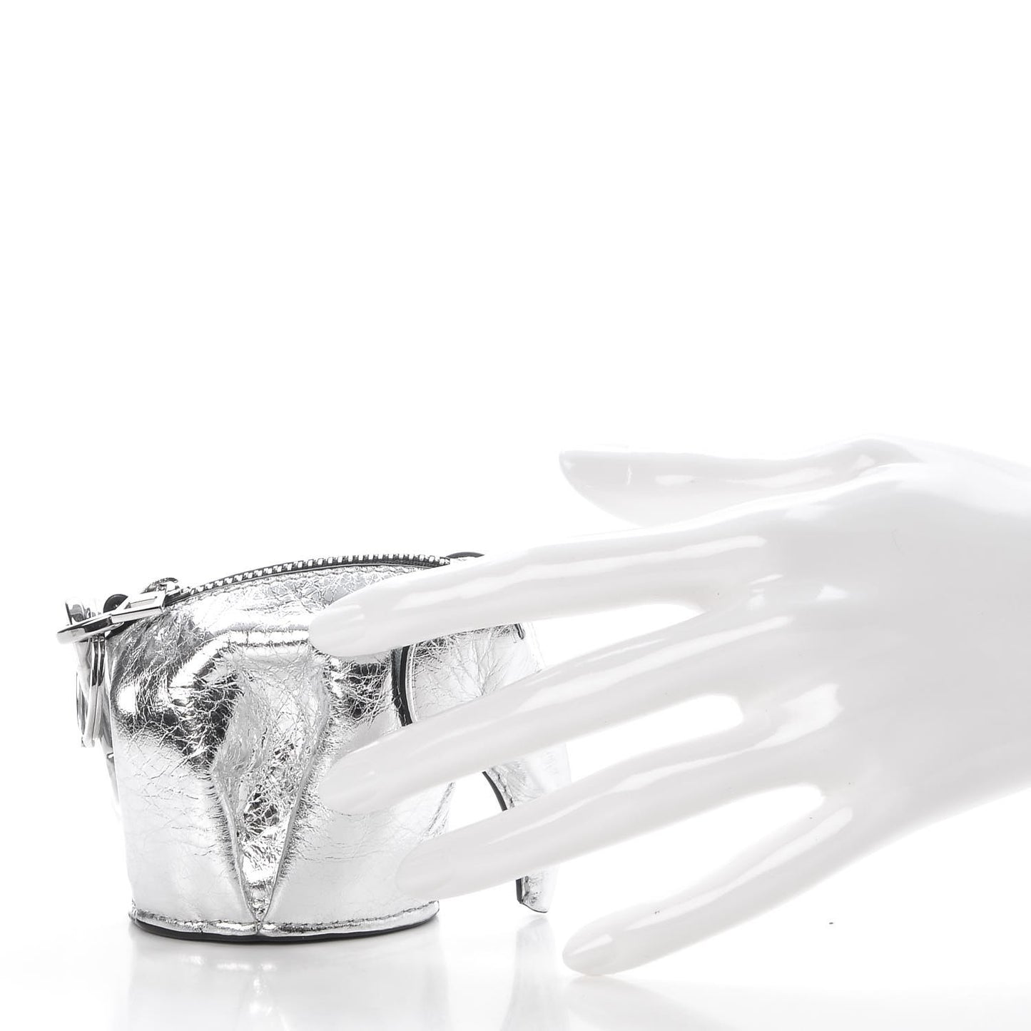 Metallic Calfskin Mini Elephant Coin Purse Silver
