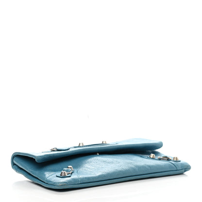 Balenciaga Agneau Giant 12 Silver Hardware Envelope Strap Clutch Bleu Tropical 4 of 14