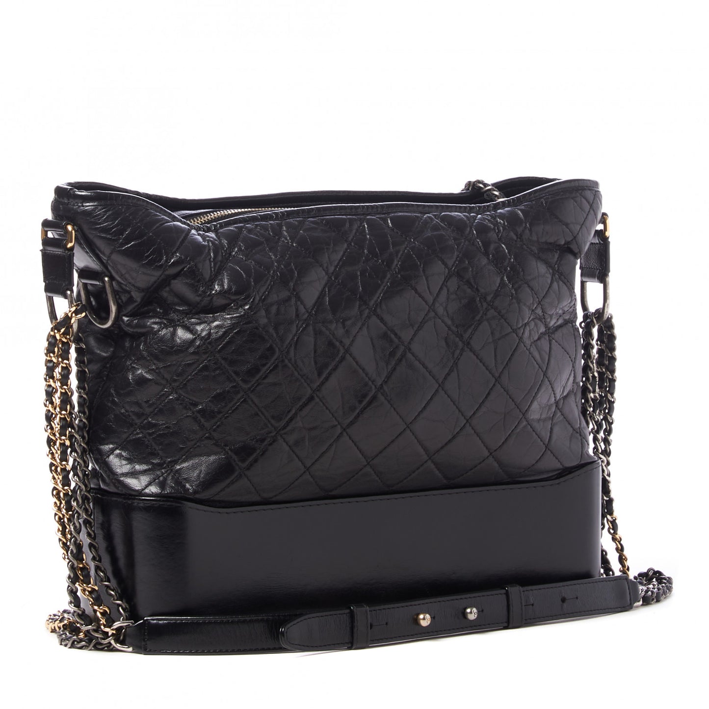 Aged Calfskin Quilted Large Gabrielle Hobo Black