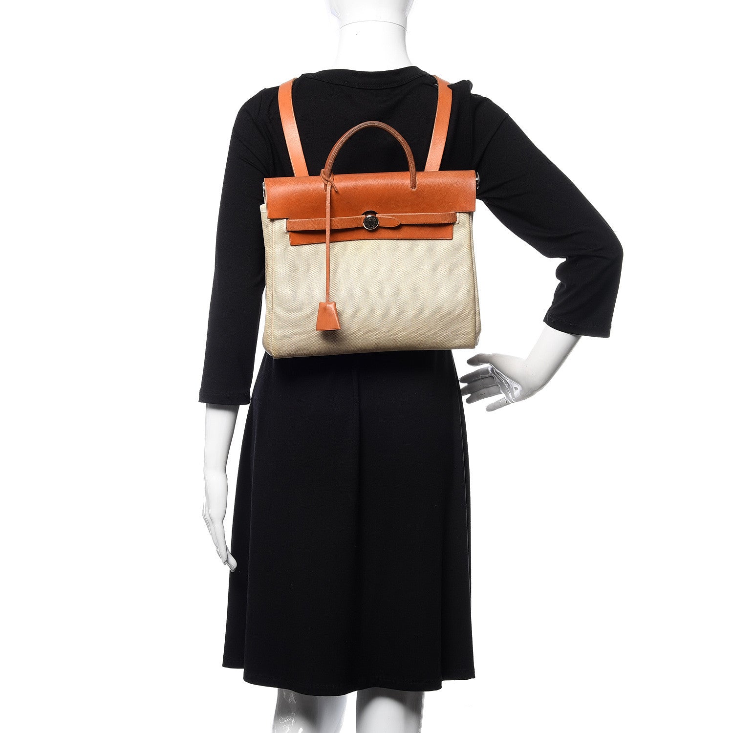 Hermes Toile Vache Calfskin Herbag 30 PM Backpack Natural 2 of 13