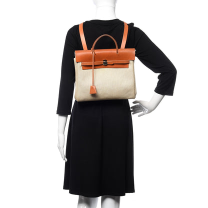 Hermes Toile Vache Calfskin Herbag 30 PM Backpack Natural 2 of 13