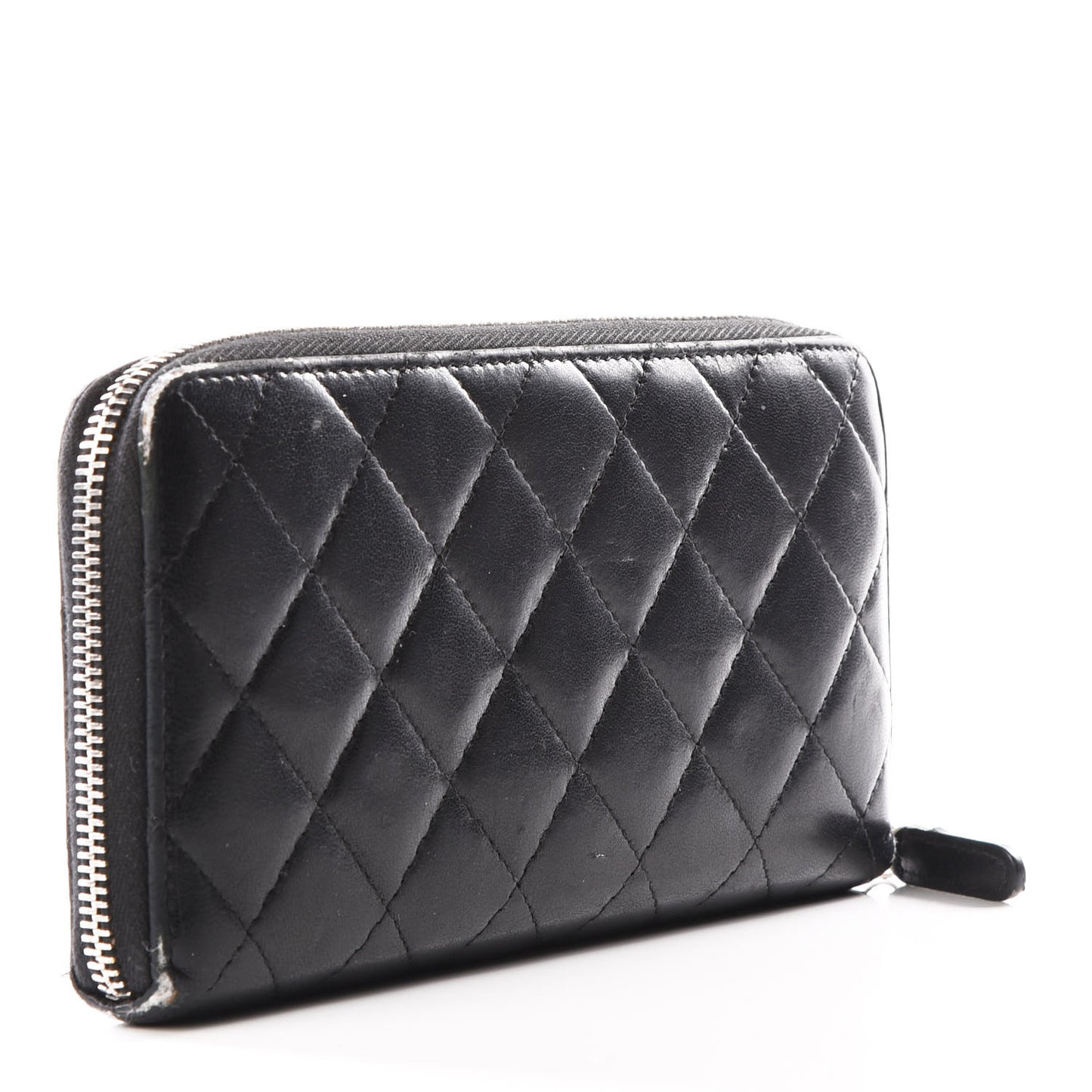 Lambskin Quilted Large Gusset Zip Around Wallet Black
