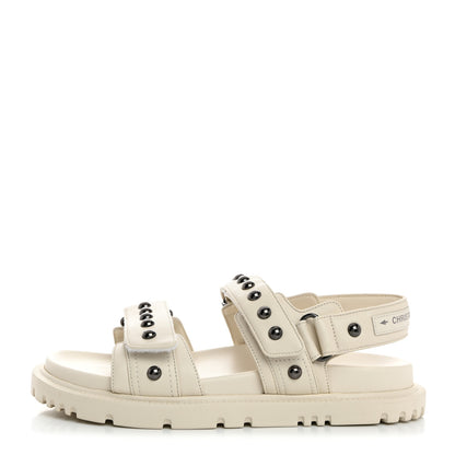 Christian Dior Lambskin Studded Dioract 10mm Sandals 36.5 Off White 1 of 9