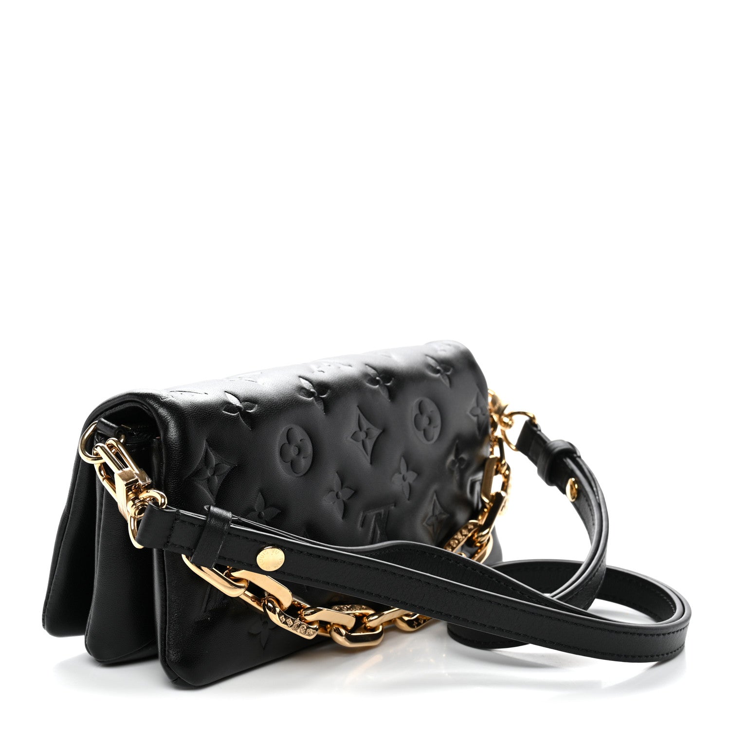 Louis Vuitton Lambskin Embossed Monogram Pochette Coussin Crossbody Black 3 of 9