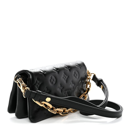 Louis Vuitton Lambskin Embossed Monogram Pochette Coussin Crossbody Black 3 of 9