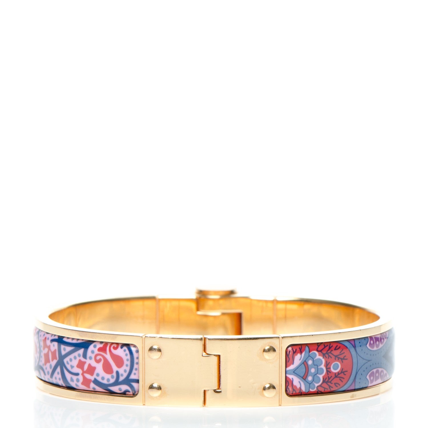 Hermes Enamel Printed Narrow Cachemire Fleuri Hinged Bracelet S Surnaturel 3 of 6