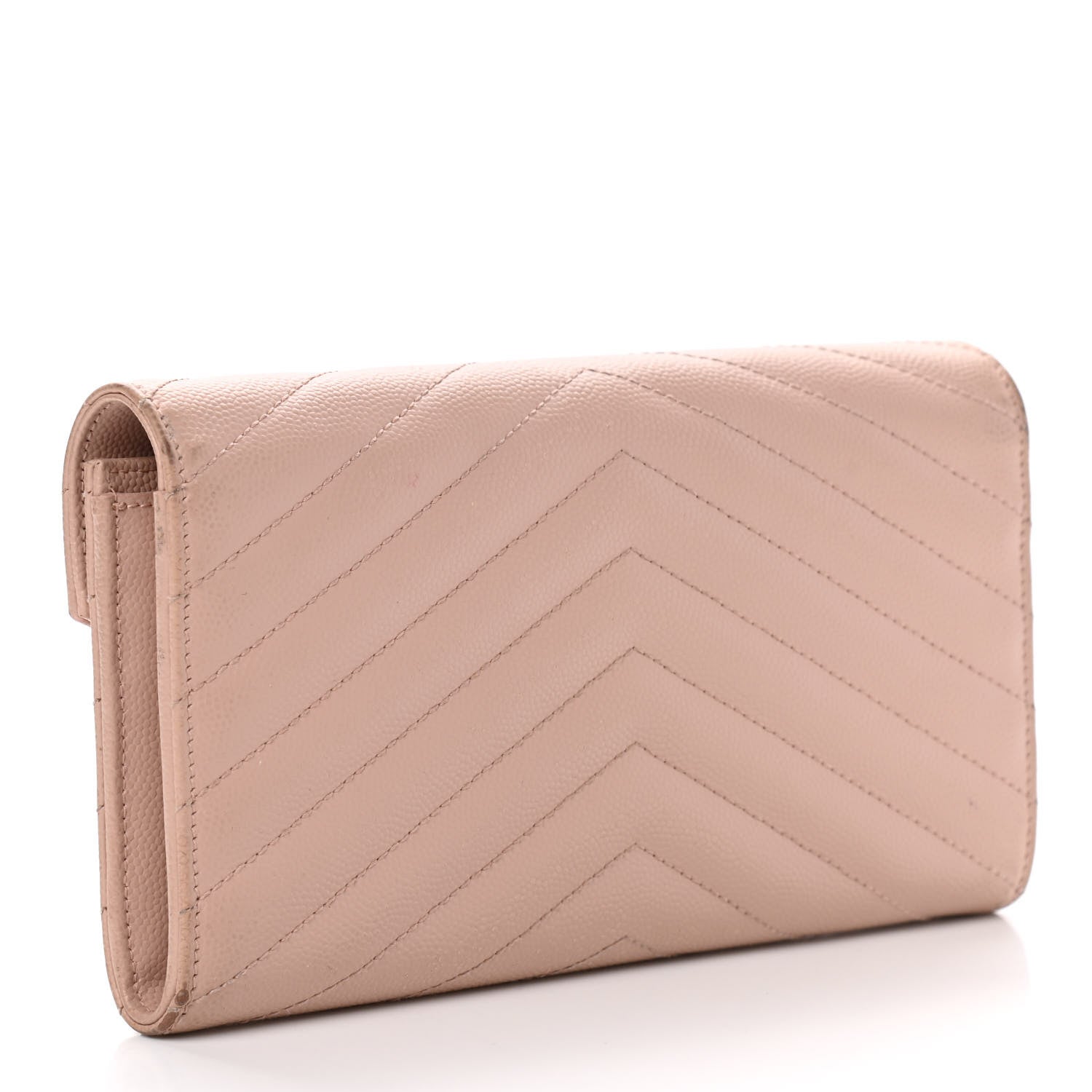 Saint Laurent Grain De Poudre Matelasse Chevron Monogram Flap Wallet Pale Pink 3 of 14