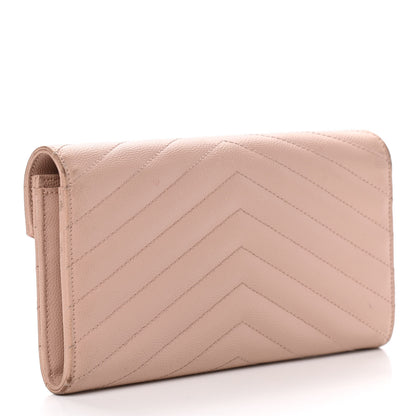 Saint Laurent Grain De Poudre Matelasse Chevron Monogram Flap Wallet Pale Pink 3 of 14