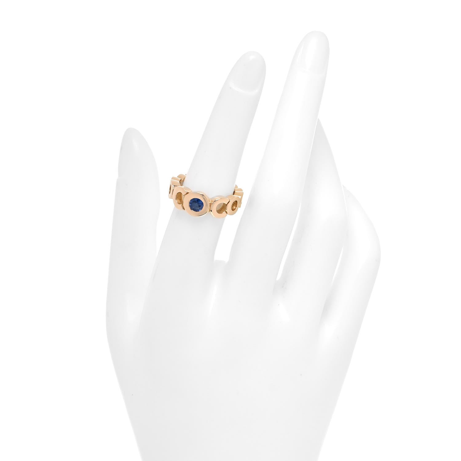 Chanel 18K Yellow Gold Blue Sapphire Coco Band Ring 2 of 5