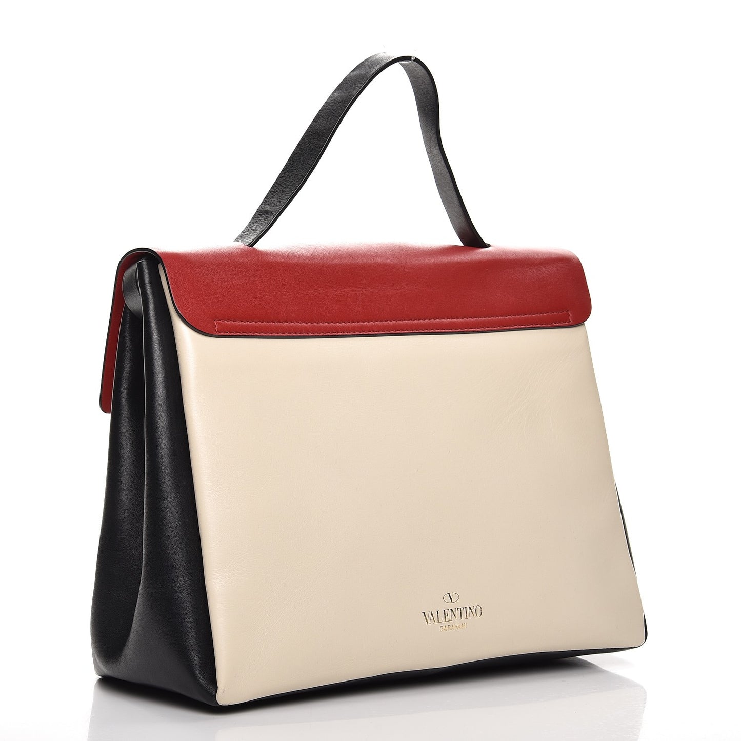 Calfskin Colorblock Single Handle Satchel Black White