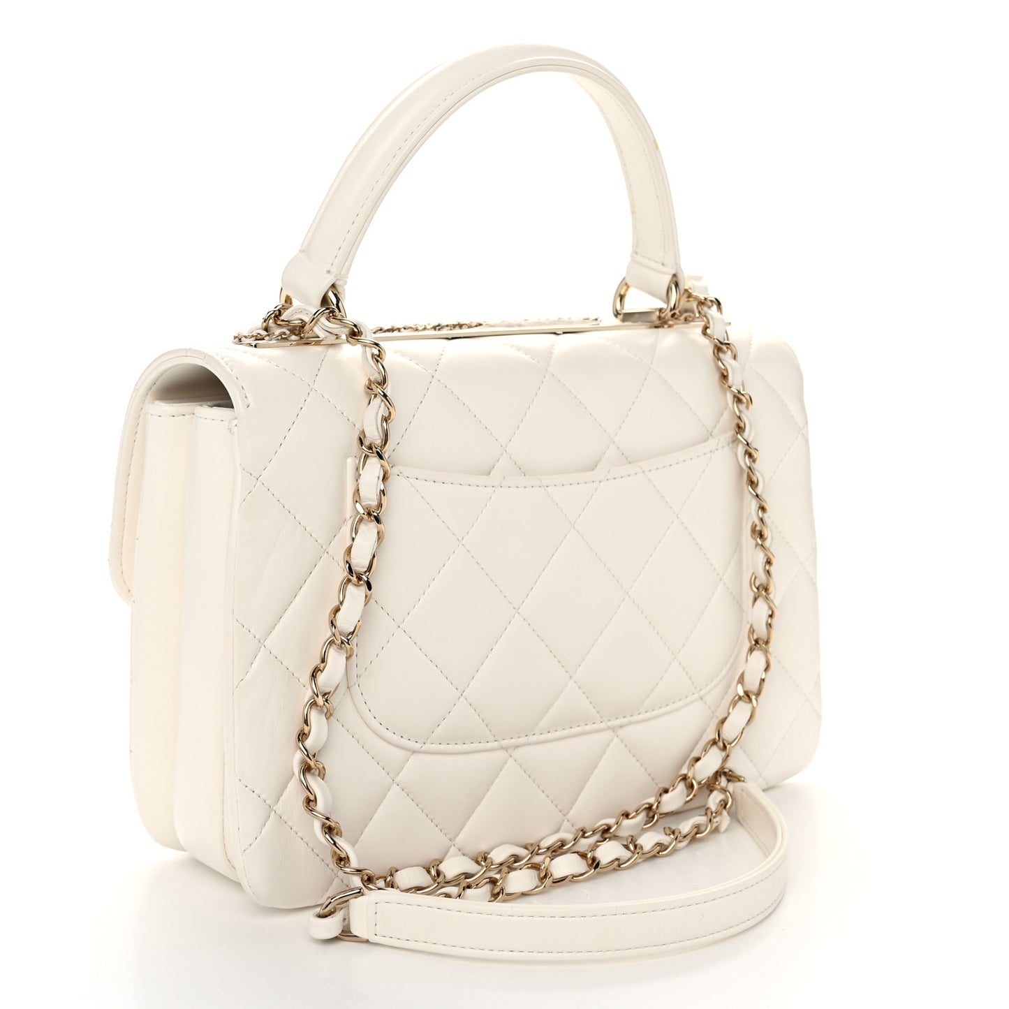 Lambskin Quilted Small Trendy Chain CC Flap Dual Handle Bag White