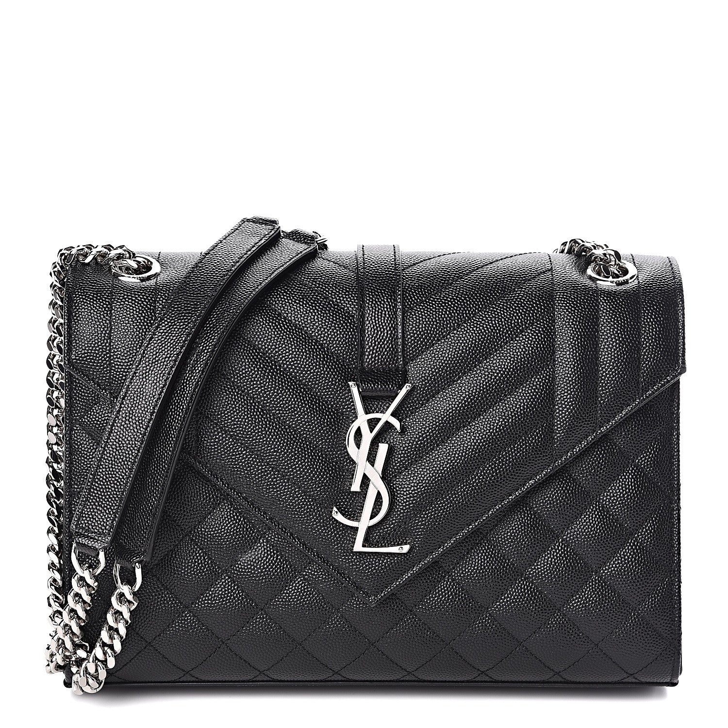 Saint Laurent Grain De Poudre Textured Mixed Matelasse Triquilt Medium Monogram Satchel Black 1 of 10