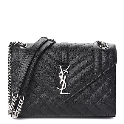 Saint Laurent Grain De Poudre Textured Mixed Matelasse Triquilt Medium Monogram Satchel Black 1 of 10