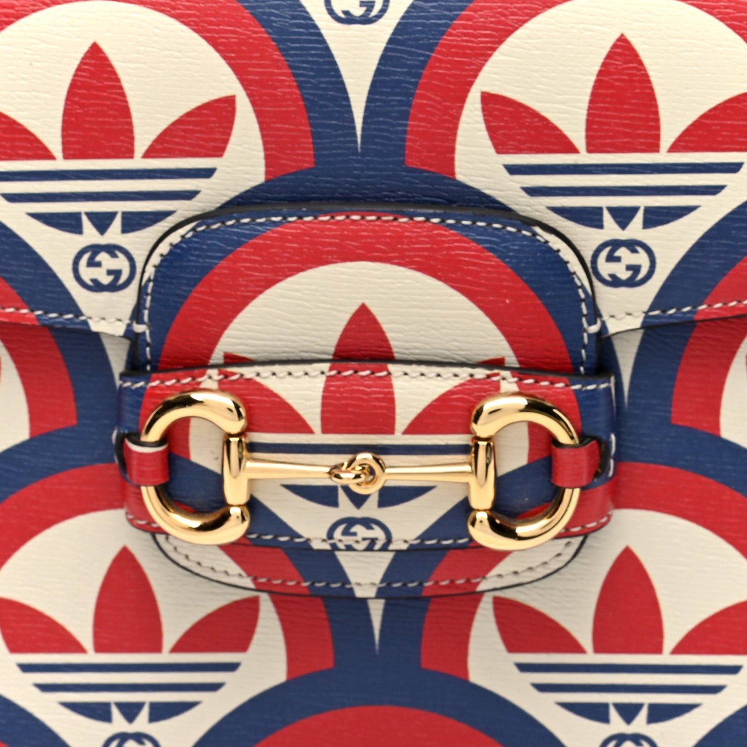Gucci X ADIDAS Shangai Calfskin Web Trefoil Interlocking G Small Horsebit 1955 Shoulder Bag Red White Blue 7 of 9