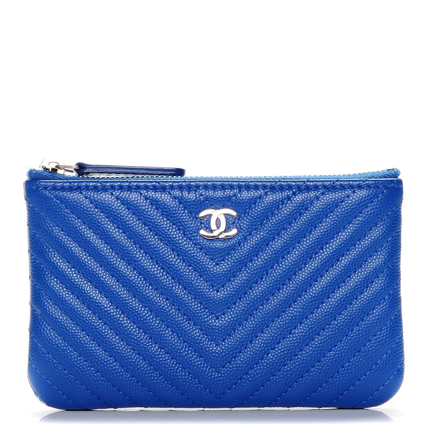Chanel Caviar Chevron Quilted Small Cosmetic Case Blue 1 of 7