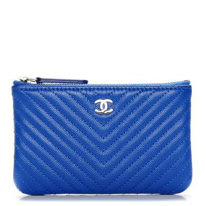Chanel Caviar Chevron Quilted Small Cosmetic Case Blue 1 of 7