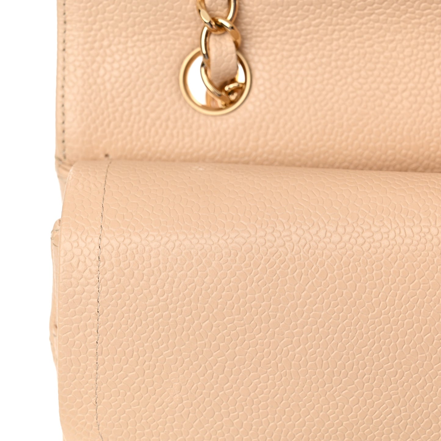 Caviar Quilted Medium Double Flap Beige