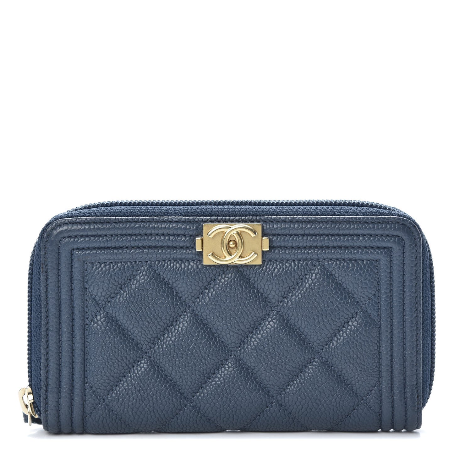 Caviar Quilted Boy Small Zip Around Wallet Blue