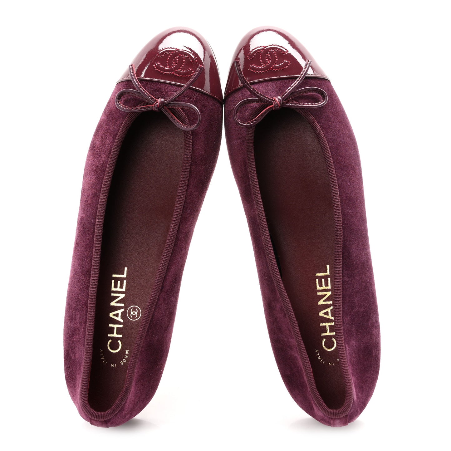 Suede Patent Calfskin Cap Toe CC Ballerina Flats 40 Burgundy