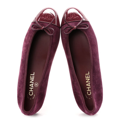 Chanel Suede Patent Calfskin Cap Toe CC Ballerina Flats 40 Burgundy 2 of 10