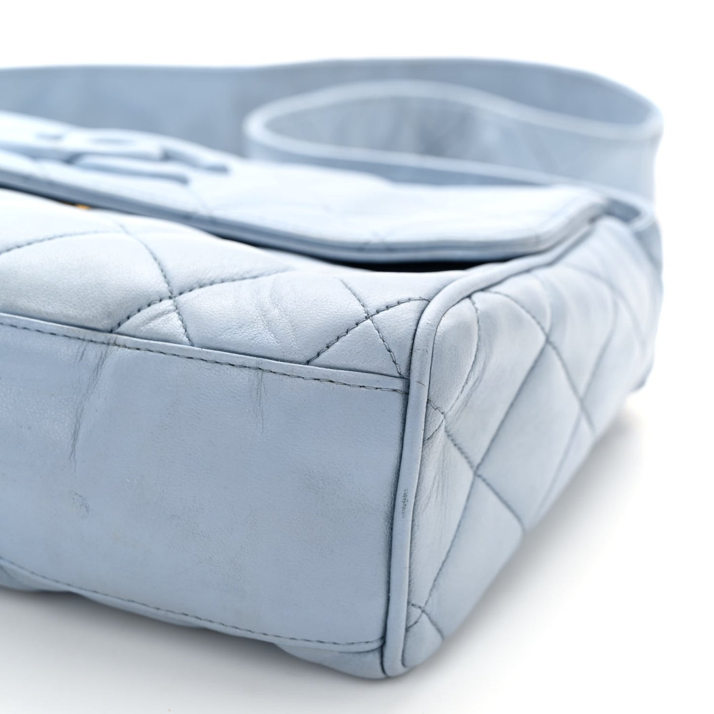 Lambskin Quilted CC Messenger Light Blue